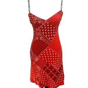 Y2K Original Tommy Jeans Hilfiger Red Patchwork Bandana Dress XXS Bodycon